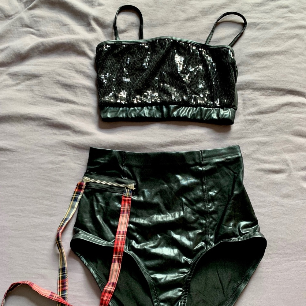 3 piece Festival faux leather set with plaid shirt